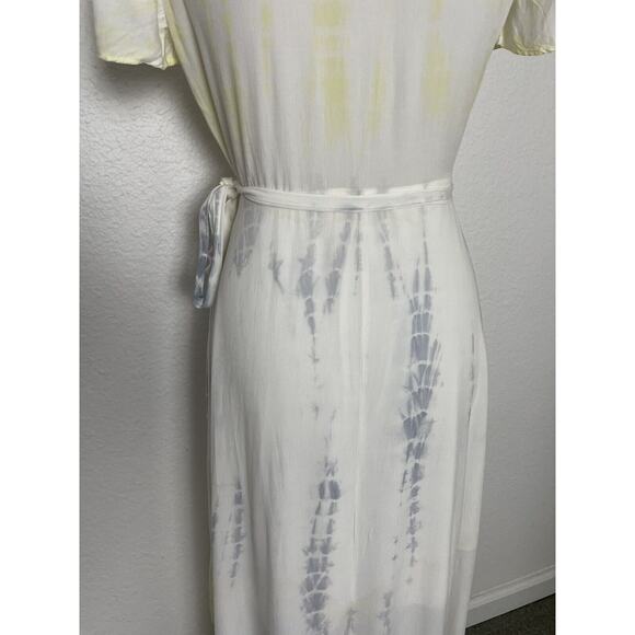 Aakaa Wrap Dress Midi Hi-lo Multicolor Tie Dye Print - Picture 9 of 10